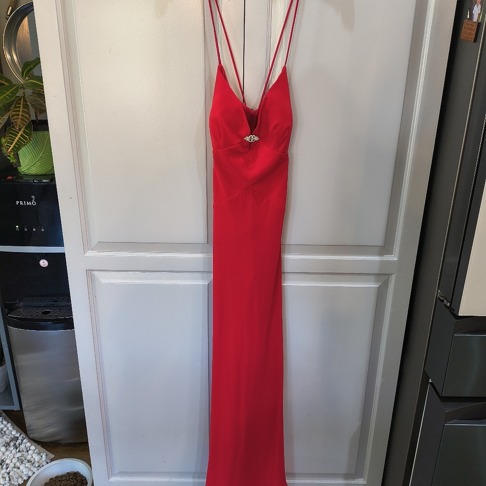 Betsy & Adam Red Slip Dress for Weddings